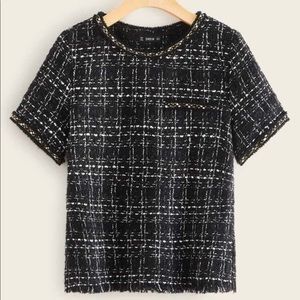 Frayed edge tweed top